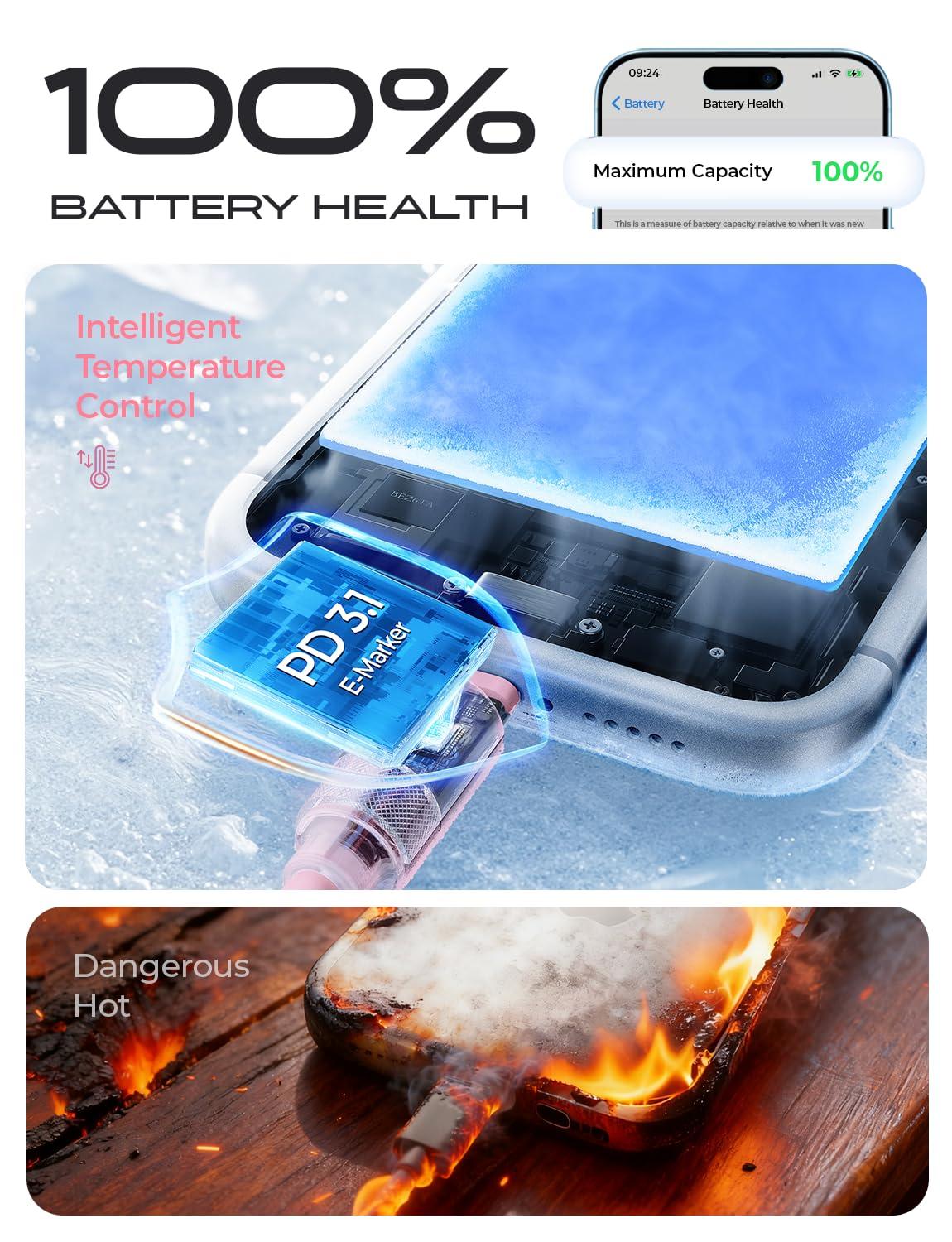 imageLISEN USB C Cable 10FT Chubby 100W USB C to USB C Fast Charging Cable Soft Silicone Long USBC to USBC for iPhone 17 Air 16 15 Pro Max Samsung S25 MacBook ProAir Switch 2 iPadPink