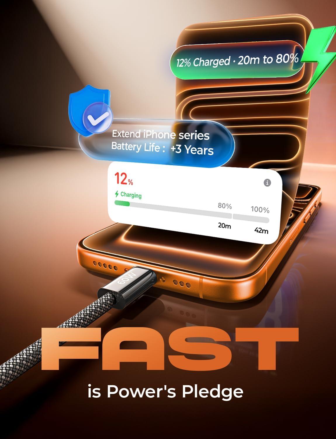 imageLISEN USB C Cable 5Pack 3333666610FT for iPhone 17 Charger Cord 60W USB C to USB C Fast Charging Cable for iPhone 17 Air 16 15 Pro Max Samsung Z Flip 7S25S24 Switch 2 iPad MacBookBlack