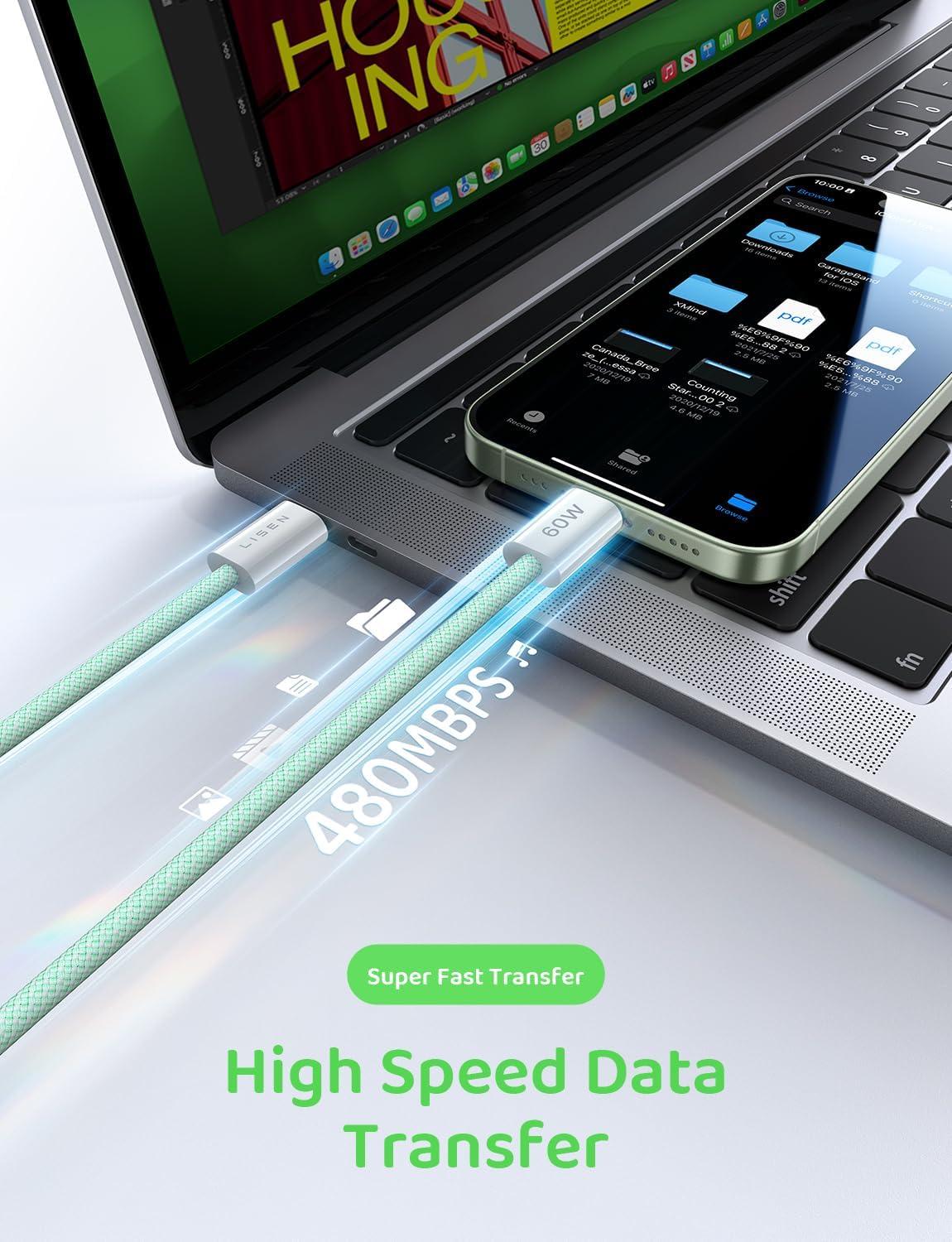 imageLISEN USB C Cable 5Pack 3333666610FT for iPhone 17 Charger Cord 60W USB C to USB C Fast Charging Cable for iPhone 17 Air 16 15 Pro Max Samsung Z Flip 7S25S24 Switch 2 iPad MacBookMulticolored