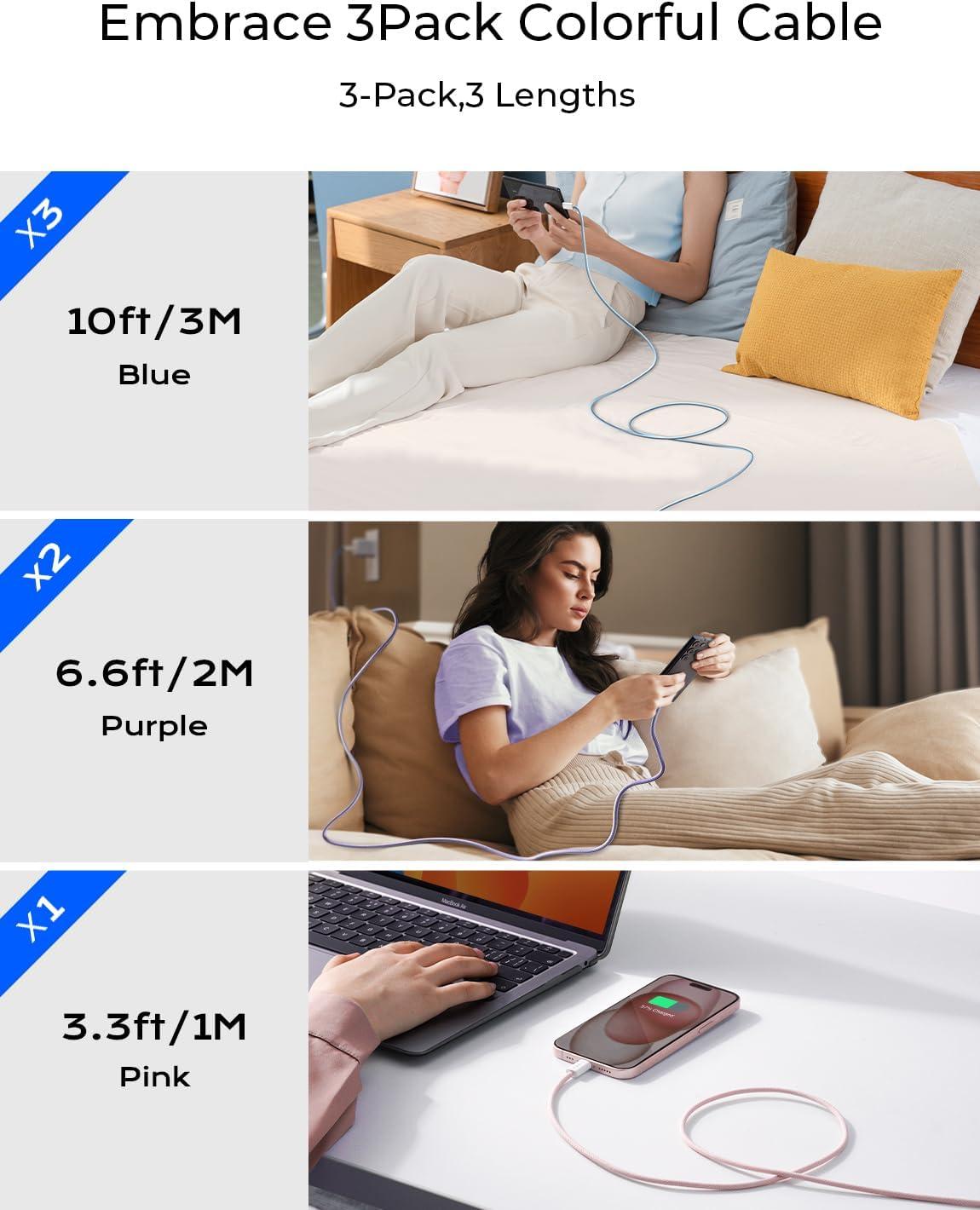 imageLISEN USB C Cable 5Pack 3333666610FT for iPhone 17 Charger Cord 60W USB C to USB C Fast Charging Cable for iPhone 17 Air 16 15 Pro Max Samsung Z Flip 7S25S24 Switch 2 iPad MacBookMulticolored