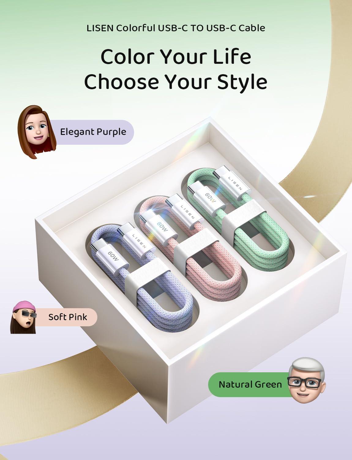 imageLISEN USB C Cable 5Pack 3333666610FT for iPhone 17 Charger Cord 60W USB C to USB C Fast Charging Cable for iPhone 17 Air 16 15 Pro Max Samsung Z Flip 7S25S24 Switch 2 iPad MacBookMulticolored