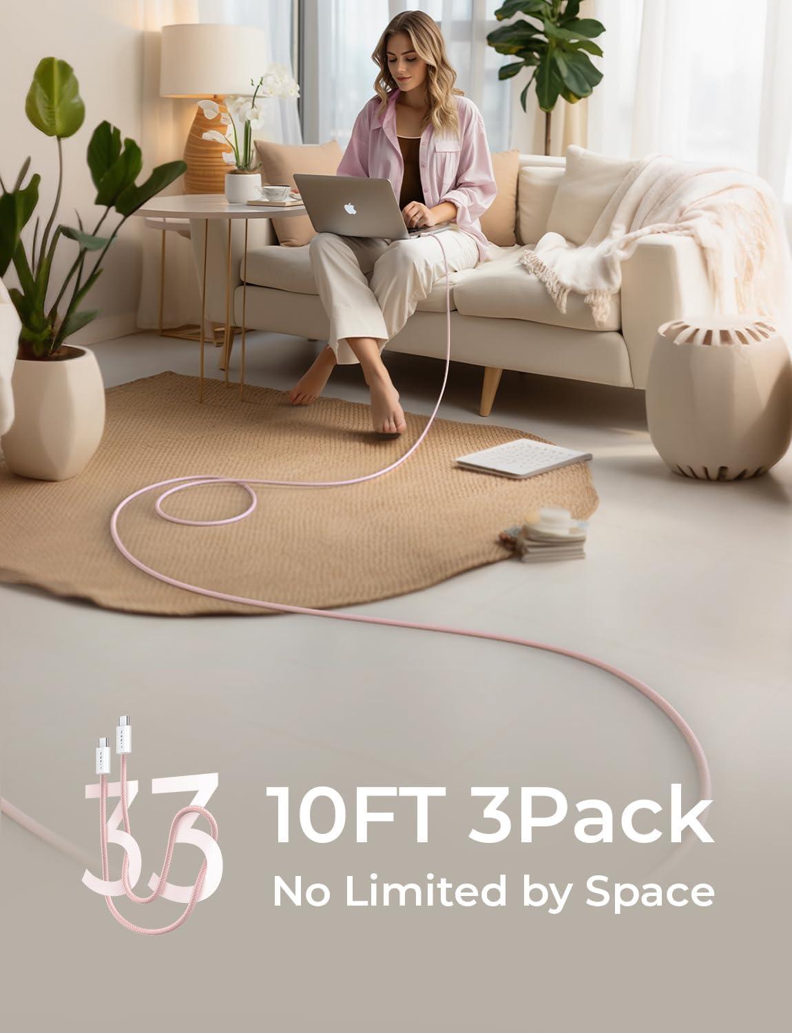 imageLISEN USB C Cable 5Pack 3333666610FT for iPhone 17 Charger Cord 60W USB C to USB C Fast Charging Cable for iPhone 17 Air 16 15 Pro Max Samsung Z Flip 7S25S24 Switch 2 iPad MacBookMulticolored