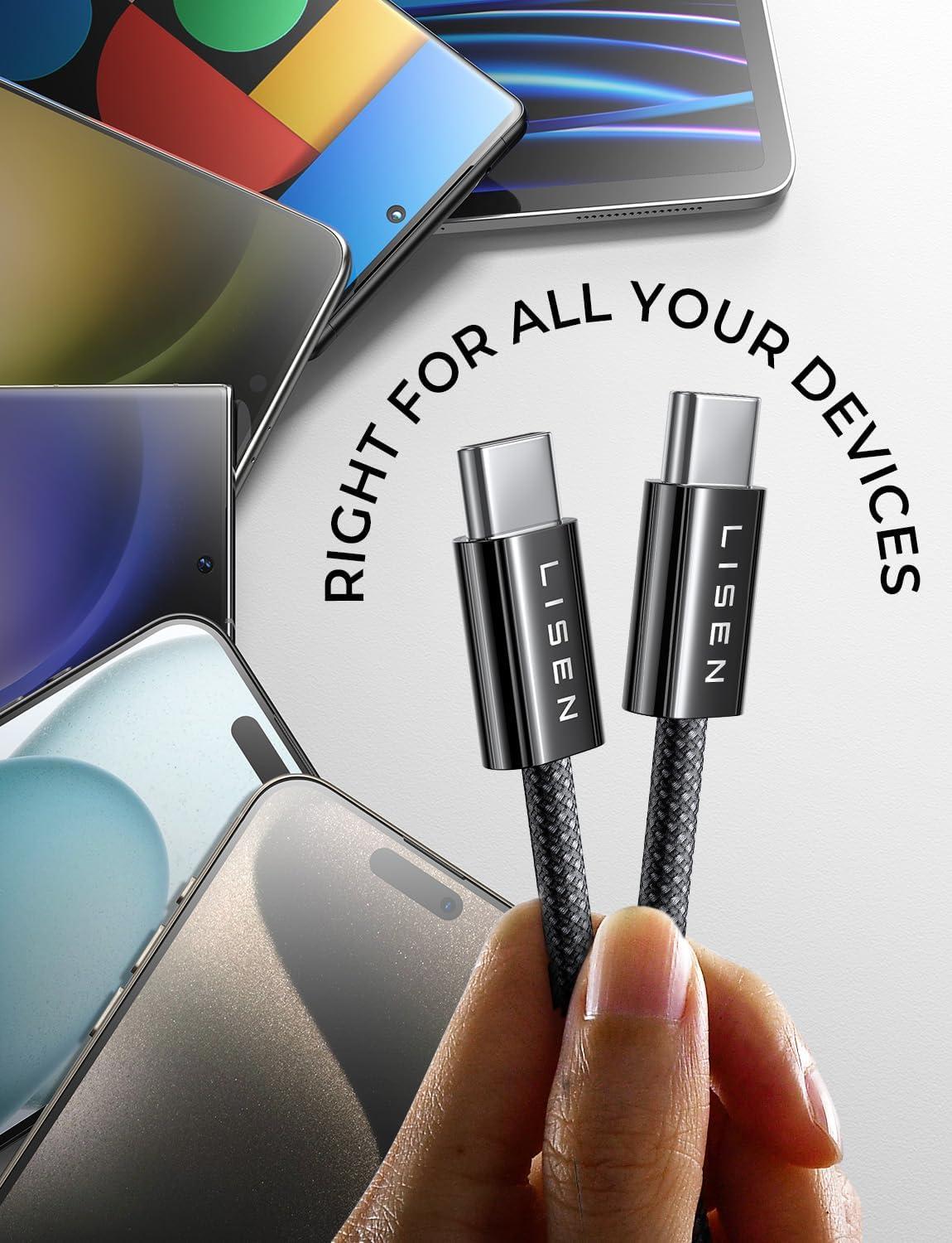imageLISEN USB C Cable 5Pack 3333666610FT for iPhone 17 Charger Cord 60W USB C to USB C Fast Charging Cable for iPhone 17 Air 16 15 Pro Max Samsung Z Flip 7S25S24 Switch 2 iPad MacBookBlack