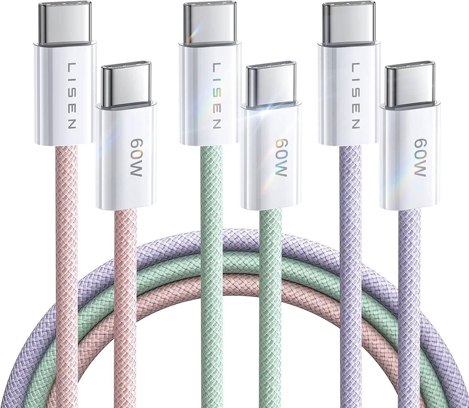 imageLISEN USB C Cable 5Pack 3333666610FT for iPhone 17 Charger Cord 60W USB C to USB C Fast Charging Cable for iPhone 17 Air 16 15 Pro Max Samsung Z Flip 7S25S24 Switch 2 iPad MacBookMulticolored