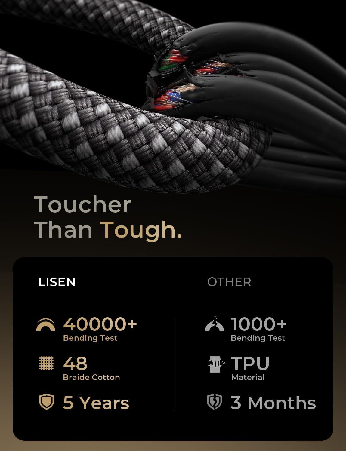 imageLISEN USB C Cable 5Pack 3333666610FT for iPhone 17 Charger Cord 60W USB C to USB C Fast Charging Cable for iPhone 17 Air 16 15 Pro Max Samsung Z Flip 7S25S24 Switch 2 iPad MacBookBlack