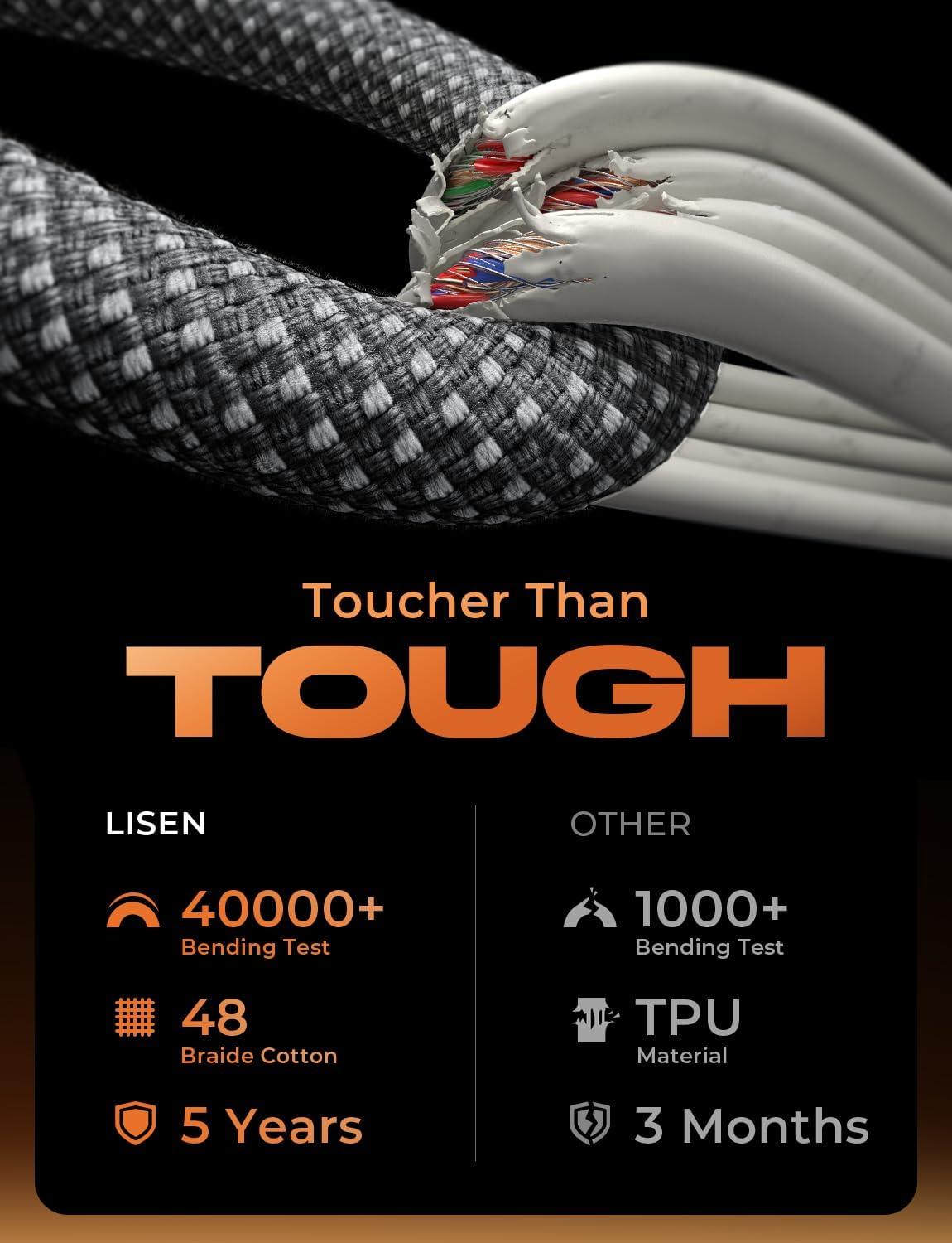 imageLISEN USB C Cable 5Pack 3333666610FT for iPhone 17 Charger Cord 60W USB C to USB C Fast Charging Cable for iPhone 17 Air 16 15 Pro Max Samsung Z Flip 7S25S24 Switch 2 iPad MacBookBlack