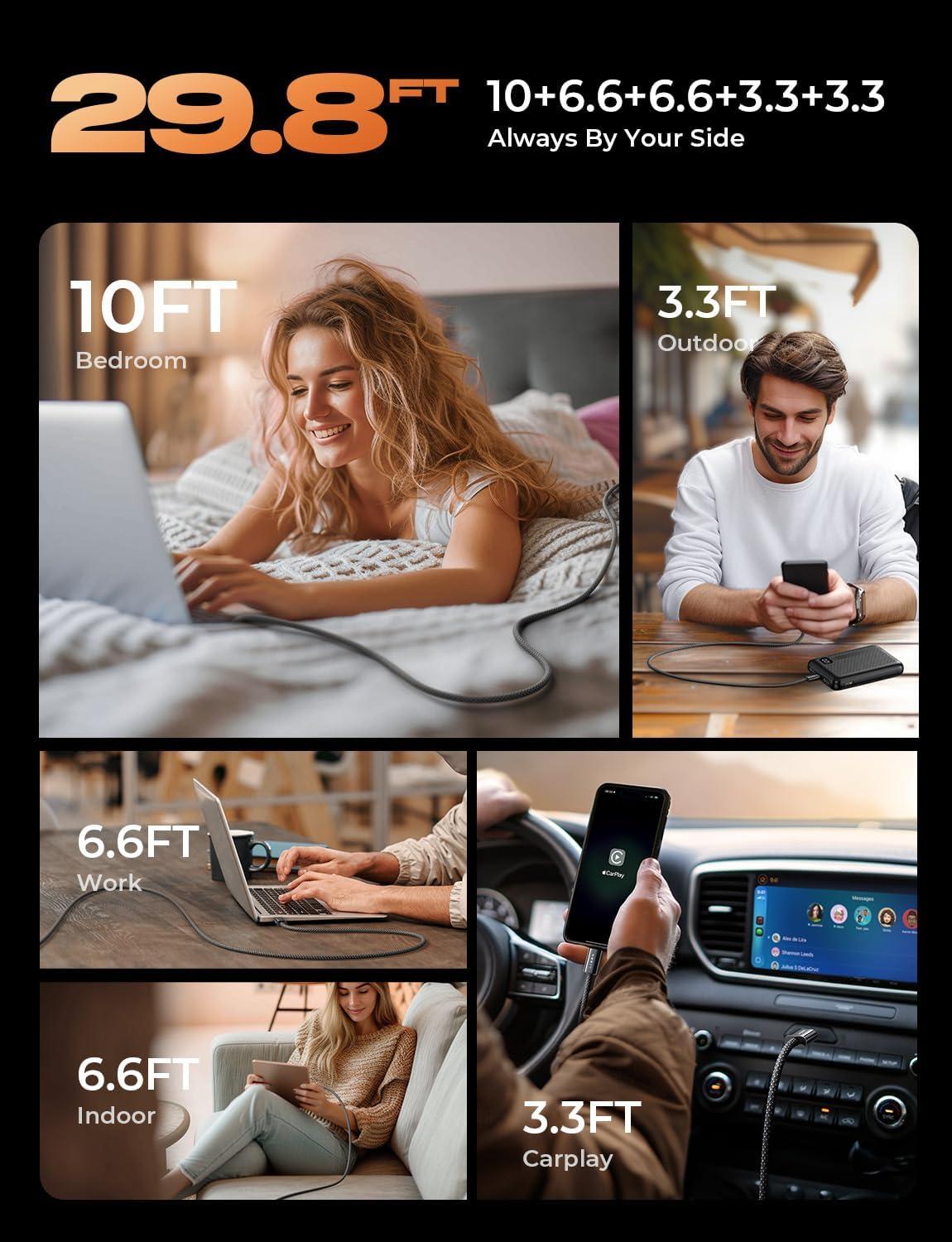 imageLISEN USB C Cable 5Pack 3333666610FT for iPhone 17 Charger Cord 60W USB C to USB C Fast Charging Cable for iPhone 17 Air 16 15 Pro Max Samsung Z Flip 7S25S24 Switch 2 iPad MacBookBlack