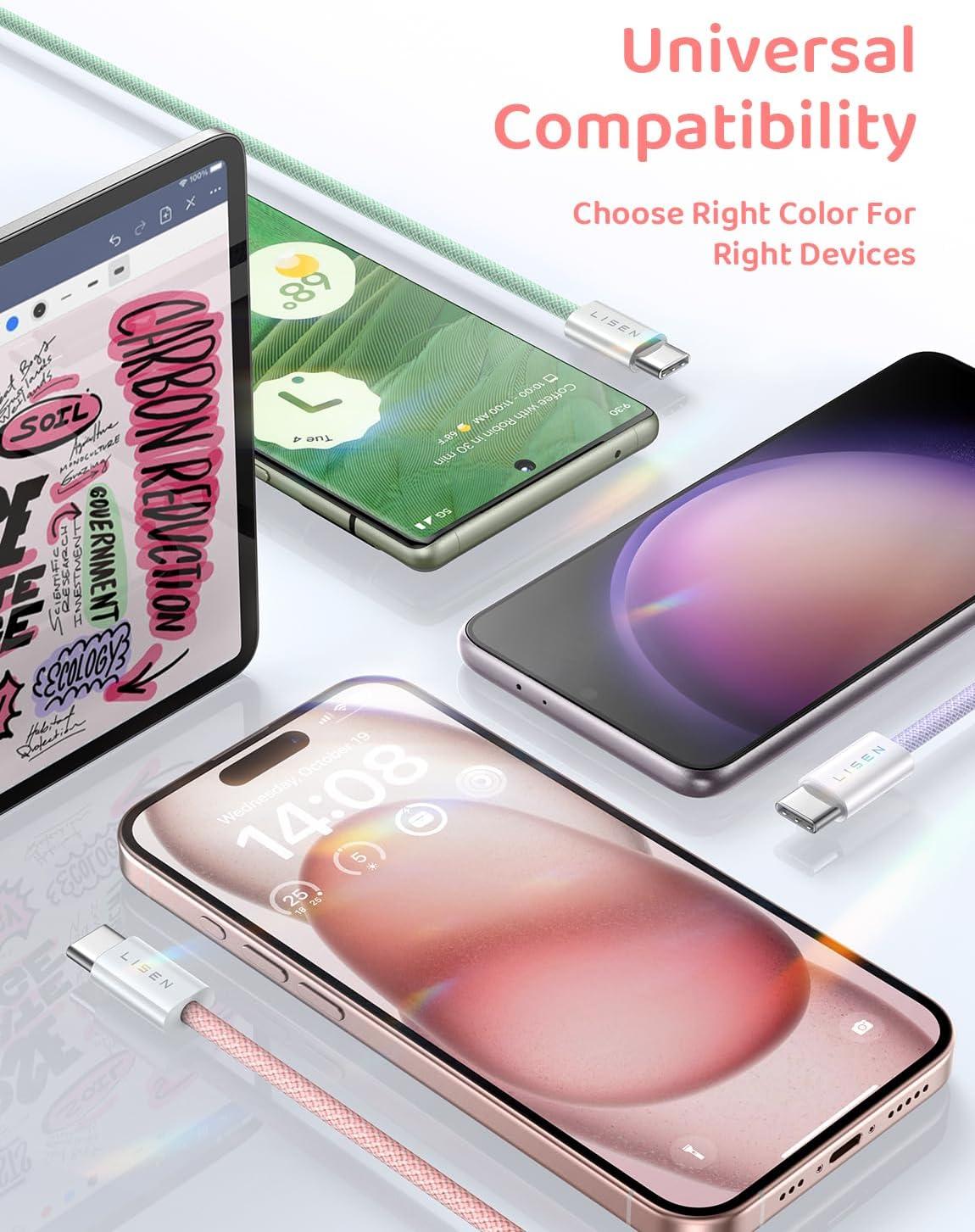 imageLISEN USB C Cable 5Pack 3333666610FT for iPhone 17 Charger Cord 60W USB C to USB C Fast Charging Cable for iPhone 17 Air 16 15 Pro Max Samsung Z Flip 7S25S24 Switch 2 iPad MacBookMulticolored