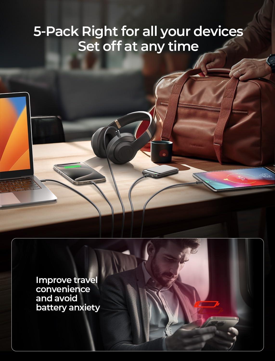 imageLISEN USB C Cable 5Pack 3333666610FT for iPhone 17 Charger Cord 60W USB C to USB C Fast Charging Cable for iPhone 17 Air 16 15 Pro Max Samsung Z Flip 7S25S24 Switch 2 iPad MacBookBlack