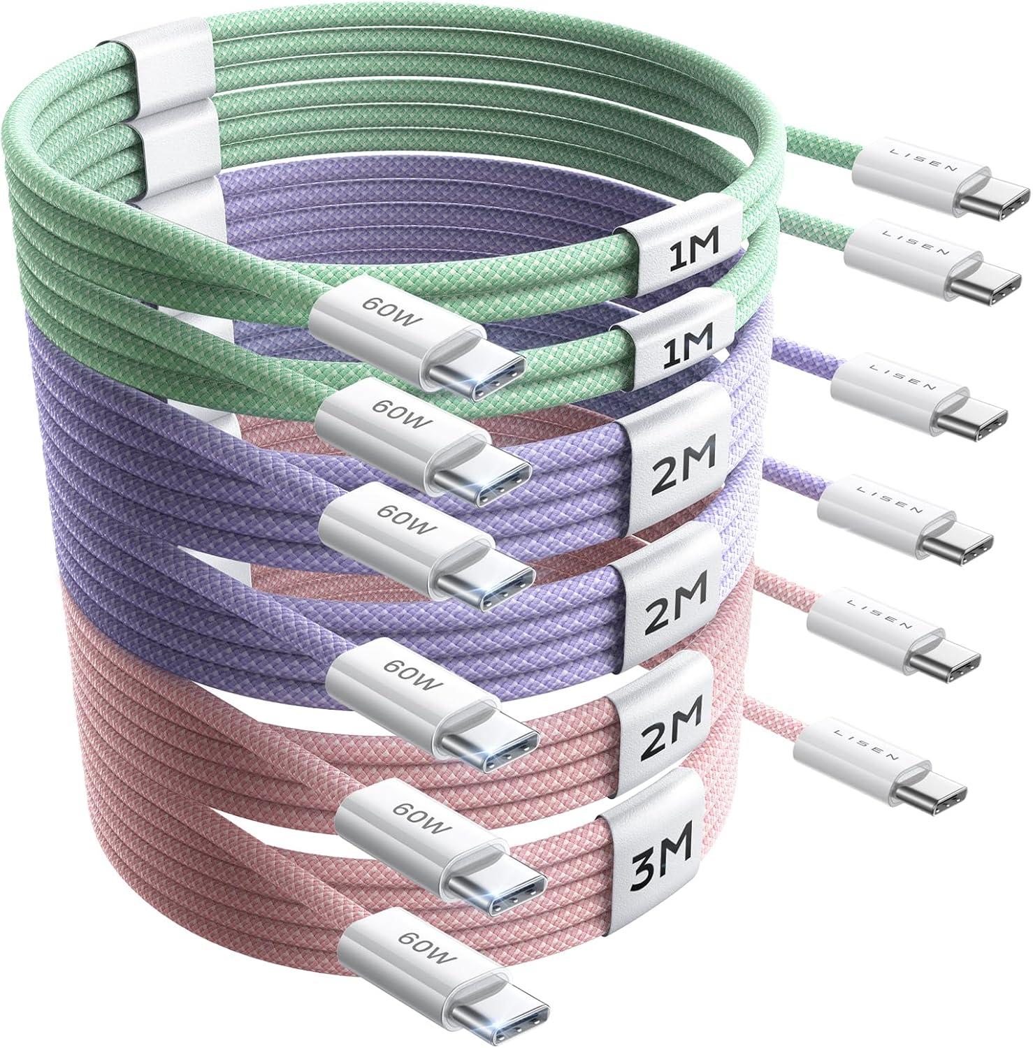 imageLISEN USB C Cable 5Pack 3333666610FT for iPhone 17 Charger Cord 60W USB C to USB C Fast Charging Cable for iPhone 17 Air 16 15 Pro Max Samsung Z Flip 7S25S24 Switch 2 iPad MacBookMulticolored