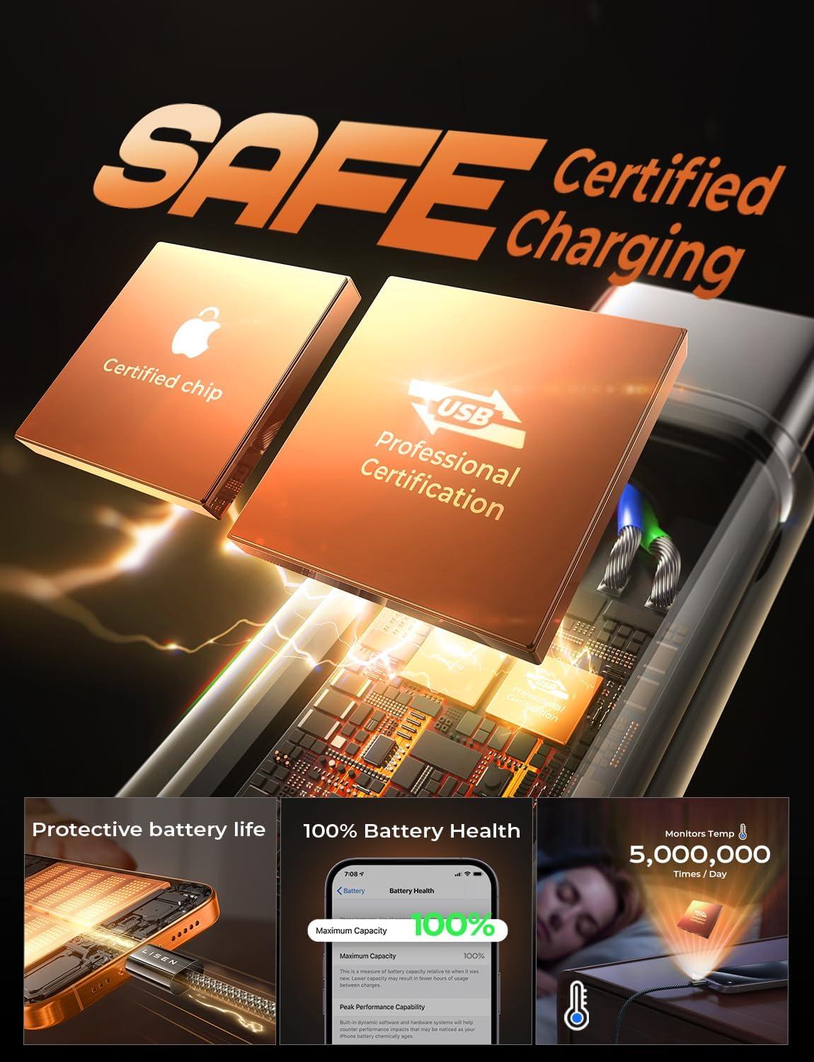 imageLISEN USB C Cable 5Pack 3333666610FT for iPhone 17 Charger Cord 60W USB C to USB C Fast Charging Cable for iPhone 17 Air 16 15 Pro Max Samsung Z Flip 7S25S24 Switch 2 iPad MacBookBlack