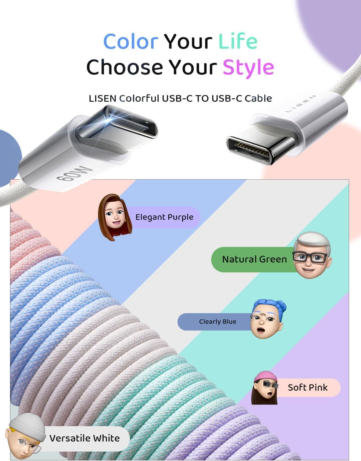 imageLISEN USB C Cable 5Pack 3333666610FT for iPhone 17 Charger Cord 60W USB C to USB C Fast Charging Cable for iPhone 17 Air 16 15 Pro Max Samsung Z Flip 7S25S24 Switch 2 iPad MacBookMulticolored