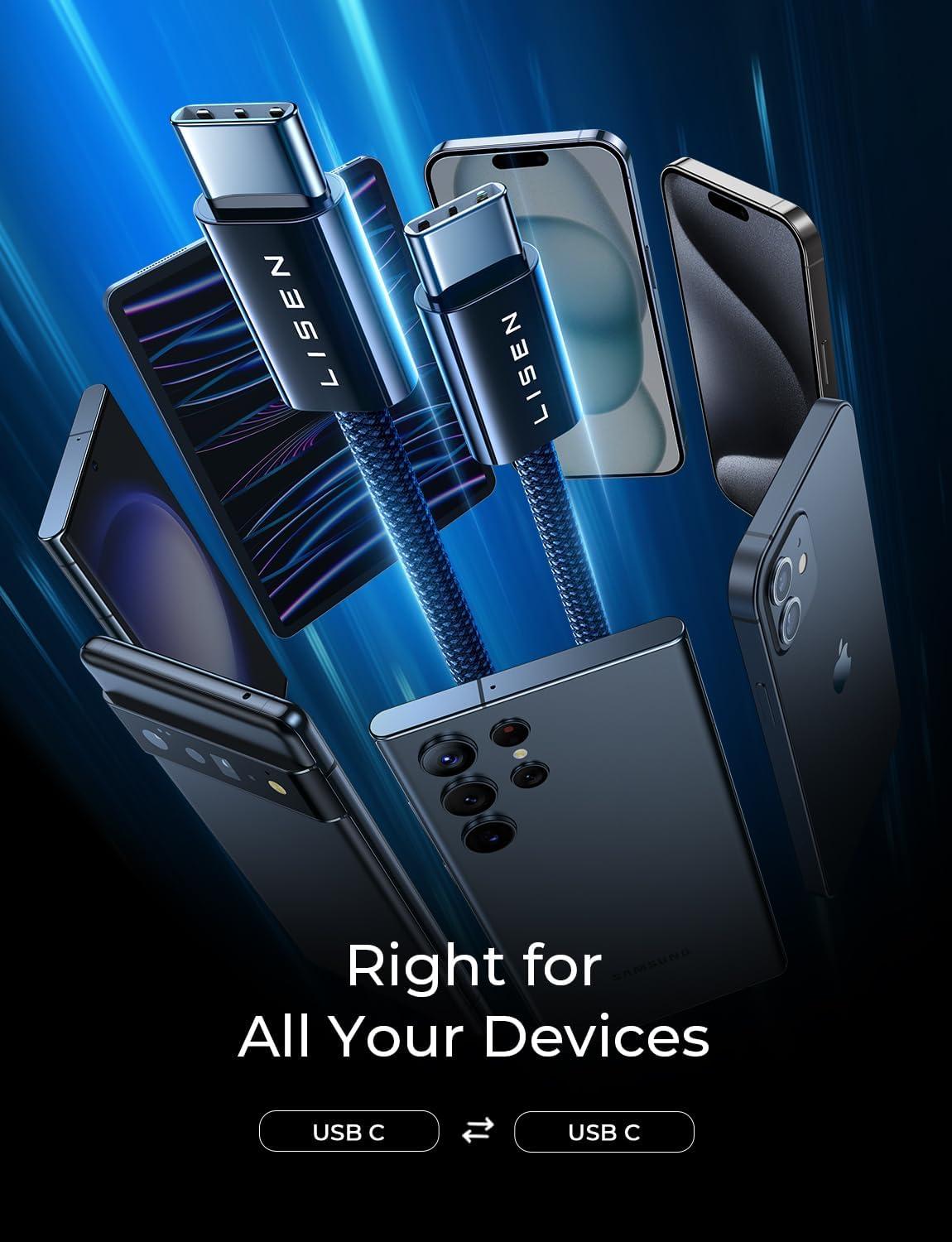 imageLISEN USB C Cable 5Pack 3333666610FT for iPhone 17 Charger Cord 60W USB C to USB C Fast Charging Cable for iPhone 17 Air 16 15 Pro Max Samsung Z Flip 7S25S24 Switch 2 iPad MacBookBlack