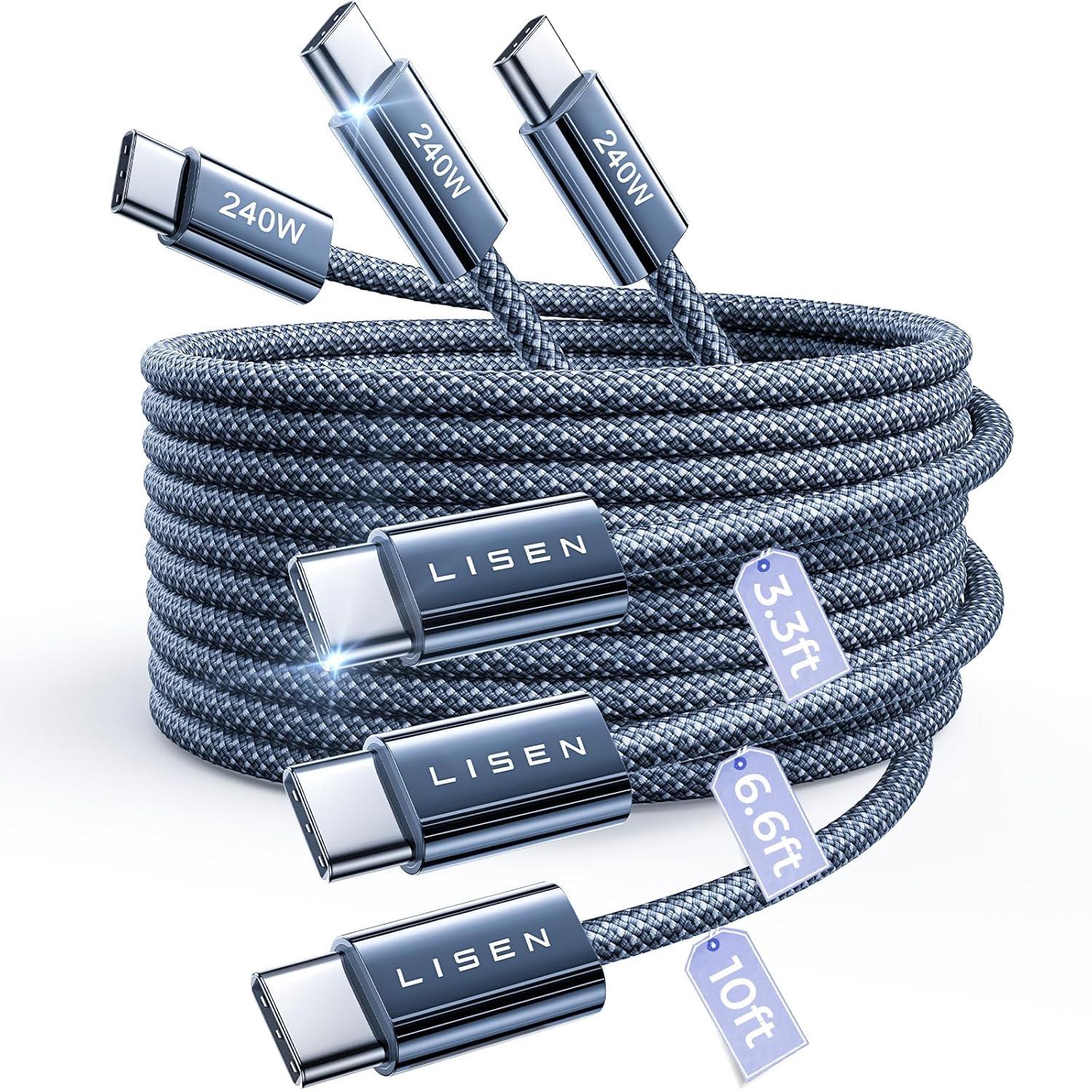 imageLISEN USB C to USB C Cable 240W C to C Cable Fast Charging 66ft 2Pack Type C Charger Fast Charging USBC Cables for iPhone 17 Pro Max Charging Cable for iPhone 16 15 iPad MacBook Pro Samsung S25Midnight