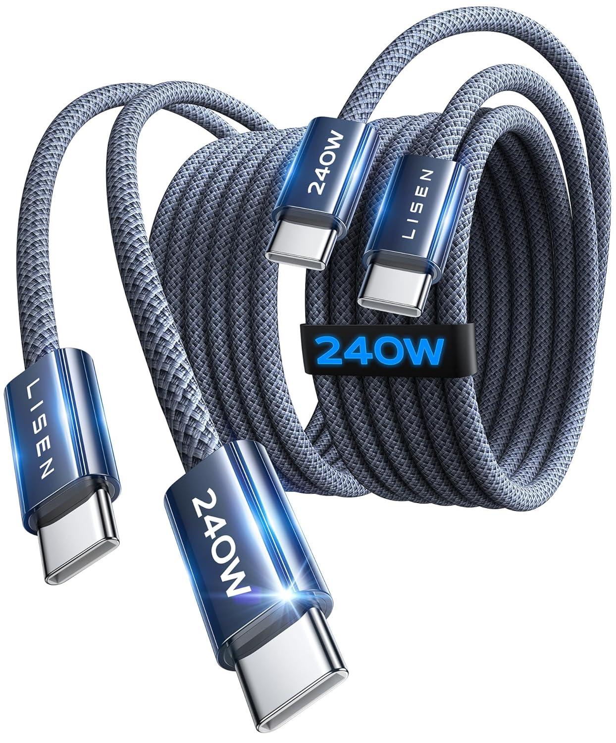 imageLISEN USB C to USB C Cable 240W C to C Cable Fast Charging 66ft 2Pack Type C Charger Fast Charging USBC Cables for iPhone 17 Pro Max Charging Cable for iPhone 16 15 iPad MacBook Pro Samsung S25Midnight