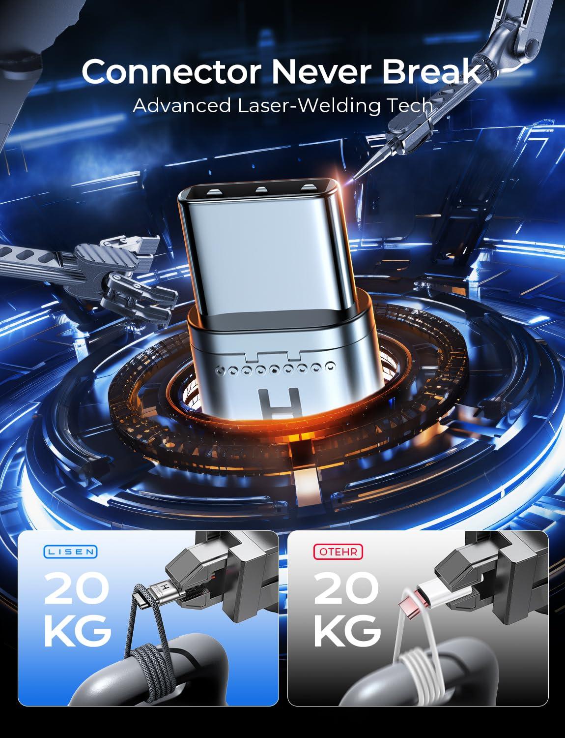 imageLISEN USB C to USB C Cable 240W C to C Cable Fast Charging 66ft 2Pack Type C Charger Fast Charging USBC Cables for iPhone 17 Pro Max Charging Cable for iPhone 16 15 iPad MacBook Pro Samsung S25White