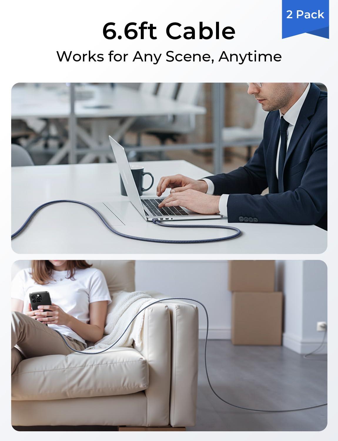 imageLISEN USB C to USB C Cable 240W C to C Cable Fast Charging 66ft 2Pack Type C Charger Fast Charging USBC Cables for iPhone 17 Pro Max Charging Cable for iPhone 16 15 iPad MacBook Pro Samsung S25Midnight