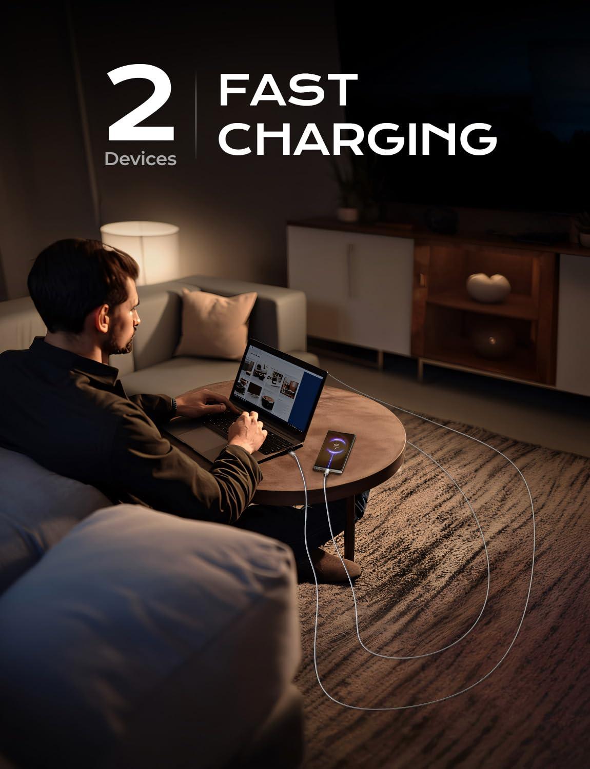 imageLISEN USB C to USB C Cable 240W C to C Cable Fast Charging 66ft 2Pack Type C Charger Fast Charging USBC Cables for iPhone 17 Pro Max Charging Cable for iPhone 16 15 iPad MacBook Pro Samsung S25White