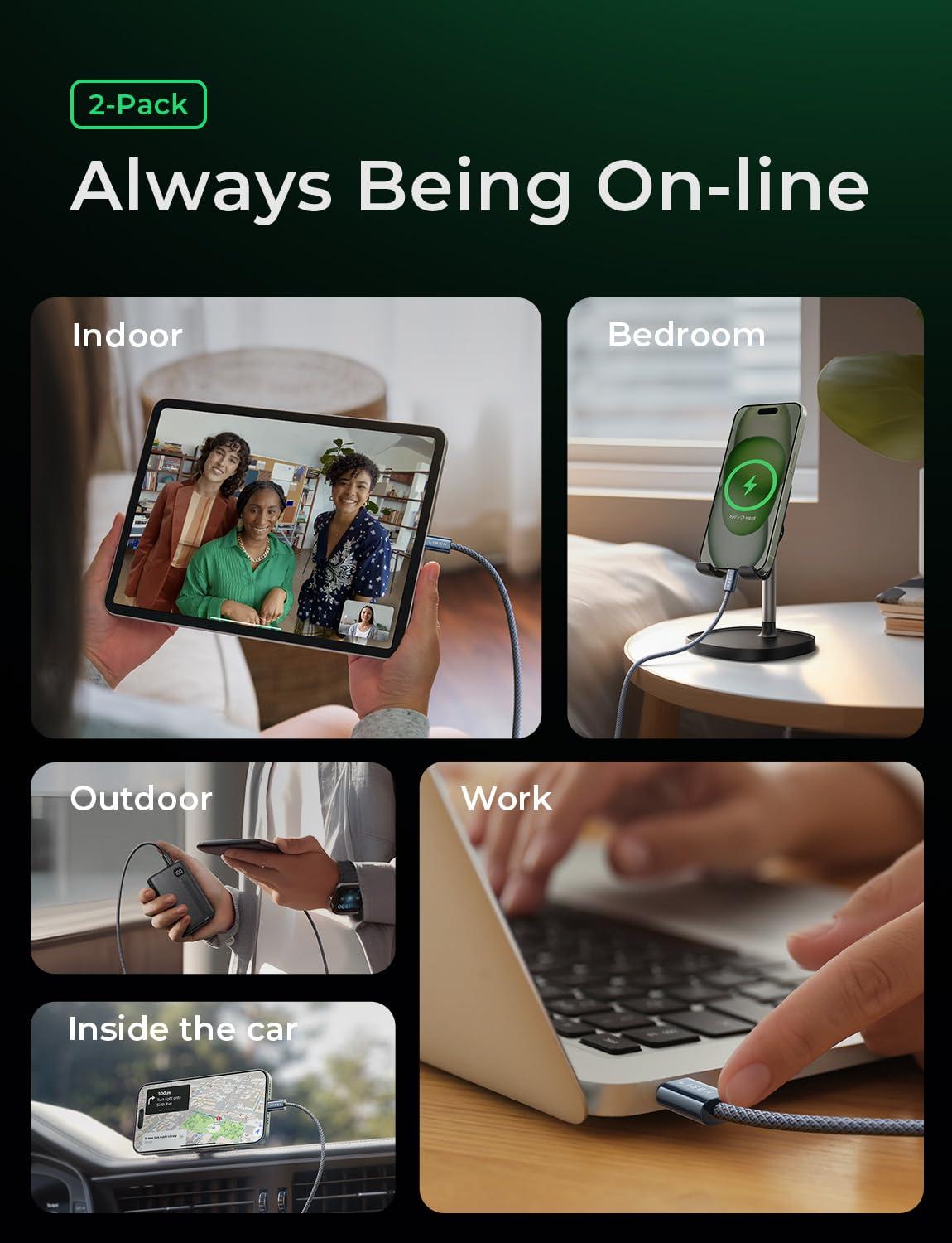 imageLISEN USB C to USB C Cable 240W C to C Cable Fast Charging 66ft 2Pack Type C Charger Fast Charging USBC Cables for iPhone 17 Pro Max Charging Cable for iPhone 16 15 iPad MacBook Pro Samsung S25Midnight