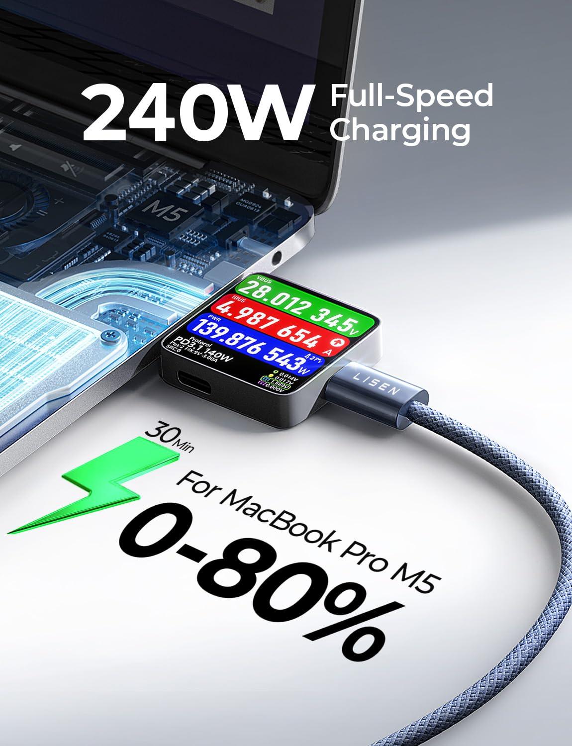 imageLISEN USB C to USB C Cable 240W C to C Cable Fast Charging 66ft 2Pack Type C Charger Fast Charging USBC Cables for iPhone 17 Pro Max Charging Cable for iPhone 16 15 iPad MacBook Pro Samsung S25Midnight