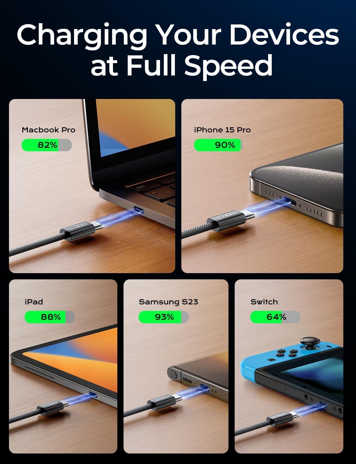 imageLISEN USB C to USB C Cable 240W C to C Cable Fast Charging 66ft 2Pack Type C Charger Fast Charging USBC Cables for iPhone 17 Pro Max Charging Cable for iPhone 16 15 iPad MacBook Pro Samsung S25Black