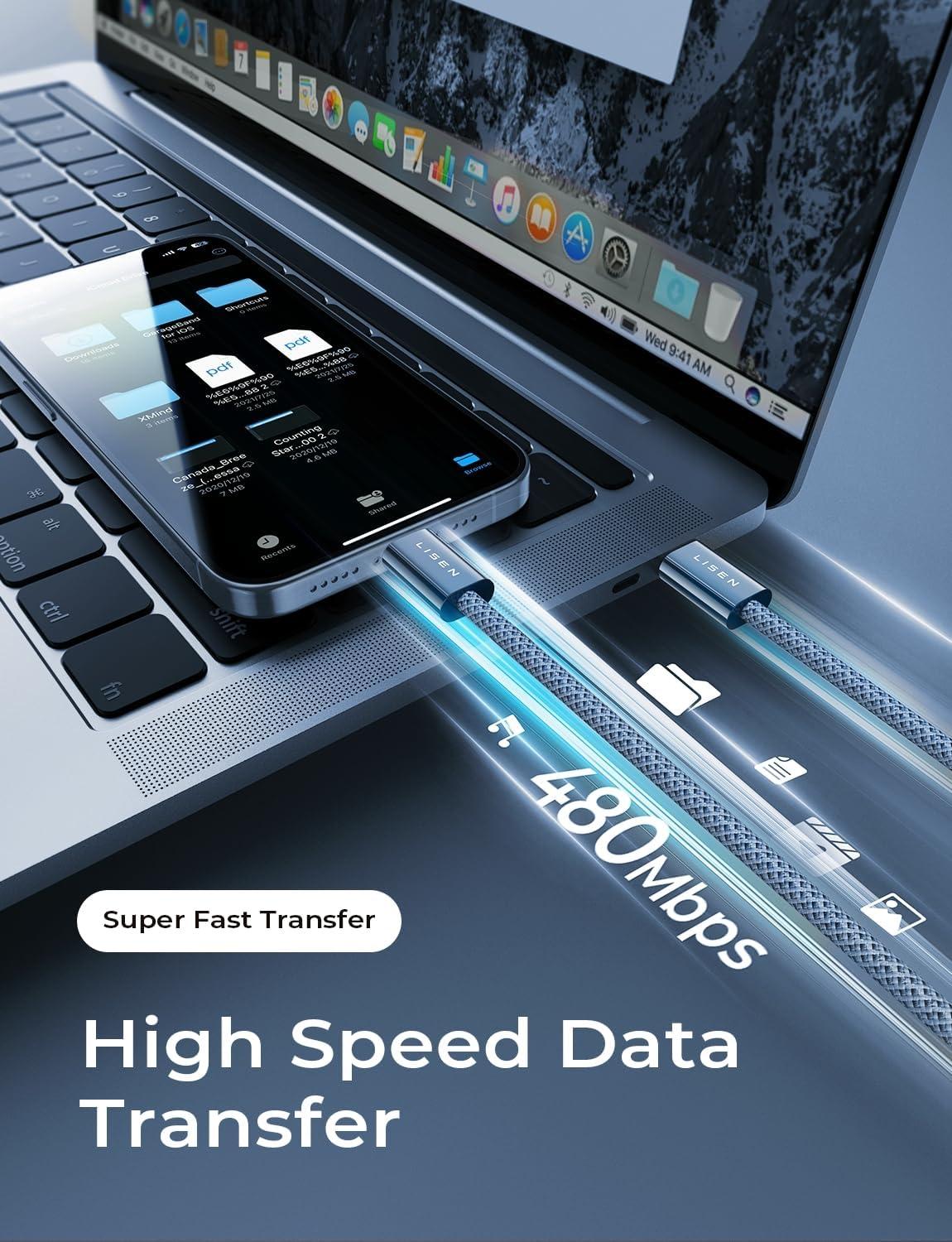 imageLISEN USB C to USB C Cable 240W C to C Cable Fast Charging 66ft 2Pack Type C Charger Fast Charging USBC Cables for iPhone 17 Pro Max Charging Cable for iPhone 16 15 iPad MacBook Pro Samsung S25Midnight