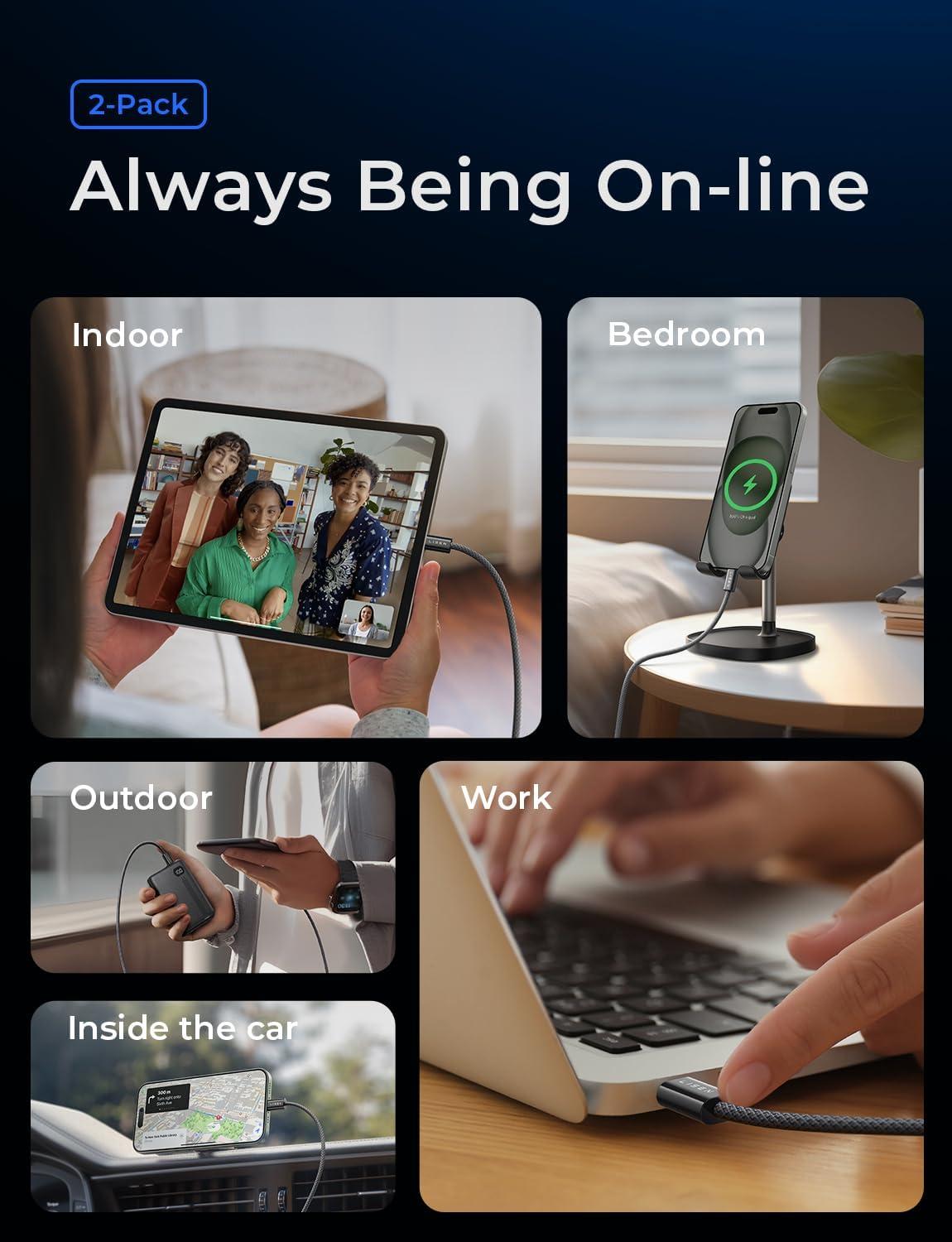 imageLISEN USB C to USB C Cable 240W C to C Cable Fast Charging 66ft 2Pack Type C Charger Fast Charging USBC Cables for iPhone 17 Pro Max Charging Cable for iPhone 16 15 iPad MacBook Pro Samsung S25Black