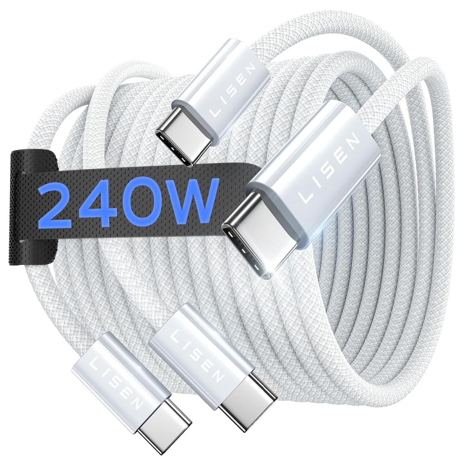 imageLISEN USB C to USB C Cable 240W C to C Cable Fast Charging 66ft 2Pack Type C Charger Fast Charging USBC Cables for iPhone 17 Pro Max Charging Cable for iPhone 16 15 iPad MacBook Pro Samsung S25White