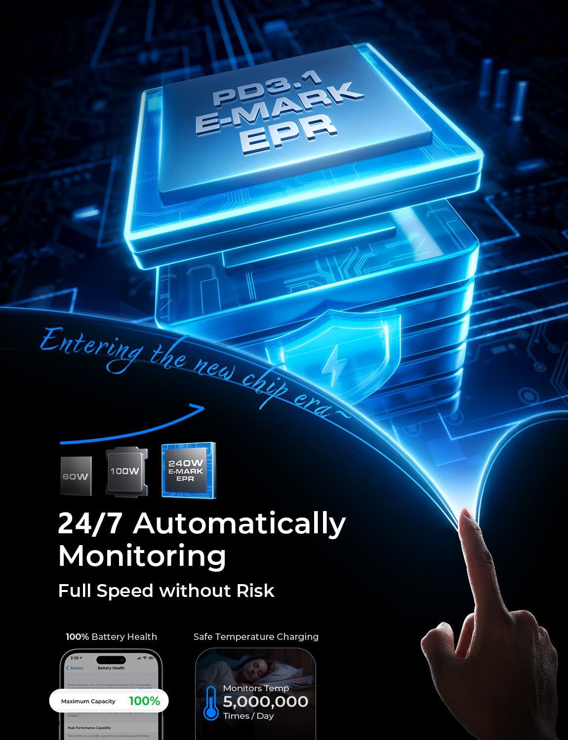 imageLISEN USB C to USB C Cable 240W C to C Cable Fast Charging 66ft 2Pack Type C Charger Fast Charging USBC Cables for iPhone 17 Pro Max Charging Cable for iPhone 16 15 iPad MacBook Pro Samsung S25Midnight