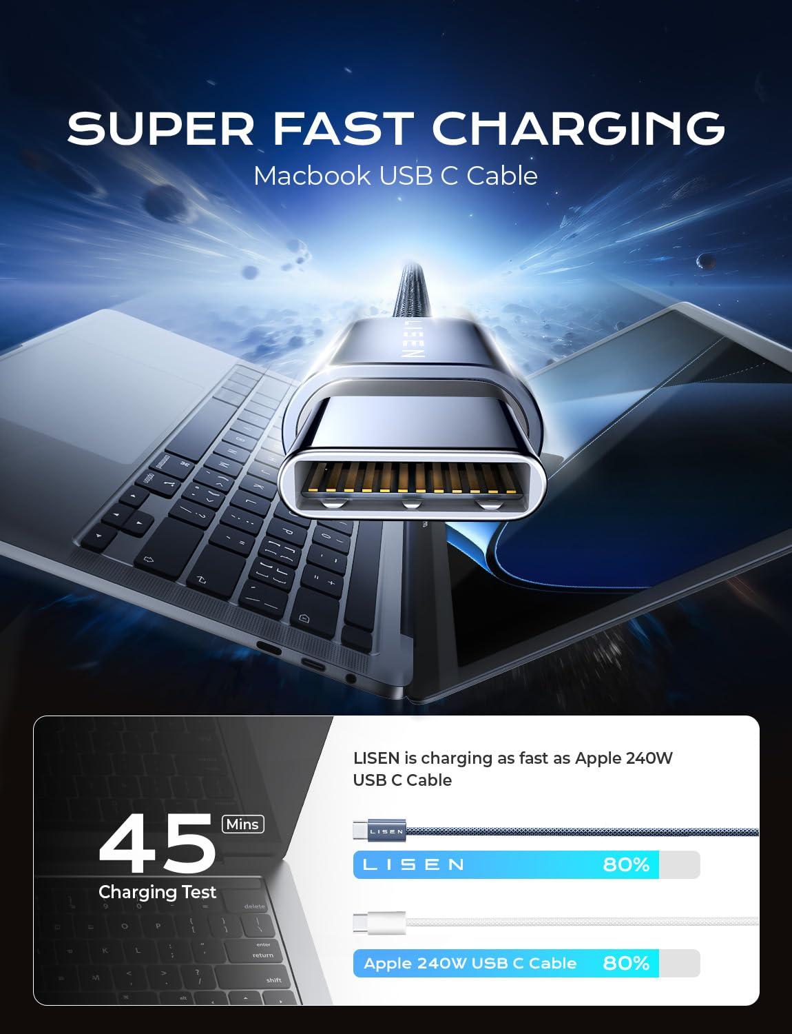 imageLISEN USB C to USB C Cable 240W C to C Cable Fast Charging 66ft 2Pack Type C Charger Fast Charging USBC Cables for iPhone 17 Pro Max Charging Cable for iPhone 16 15 iPad MacBook Pro Samsung S25Black