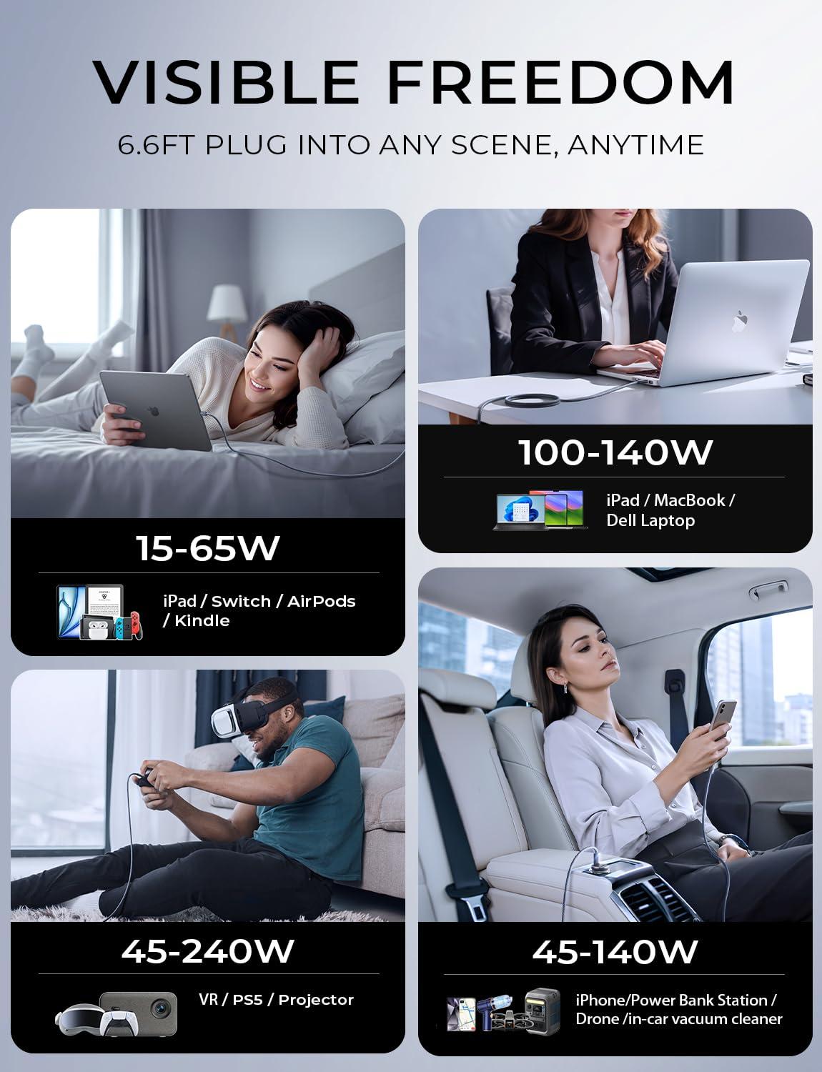 imageLISEN USB C to USB C Cable 240W C to C Cable Fast Charging 66ft 2Pack Type C Charger Fast Charging USBC Cables for iPhone 17 Pro Max Charging Cable for iPhone 16 15 iPad MacBook Pro Samsung S25Midnight