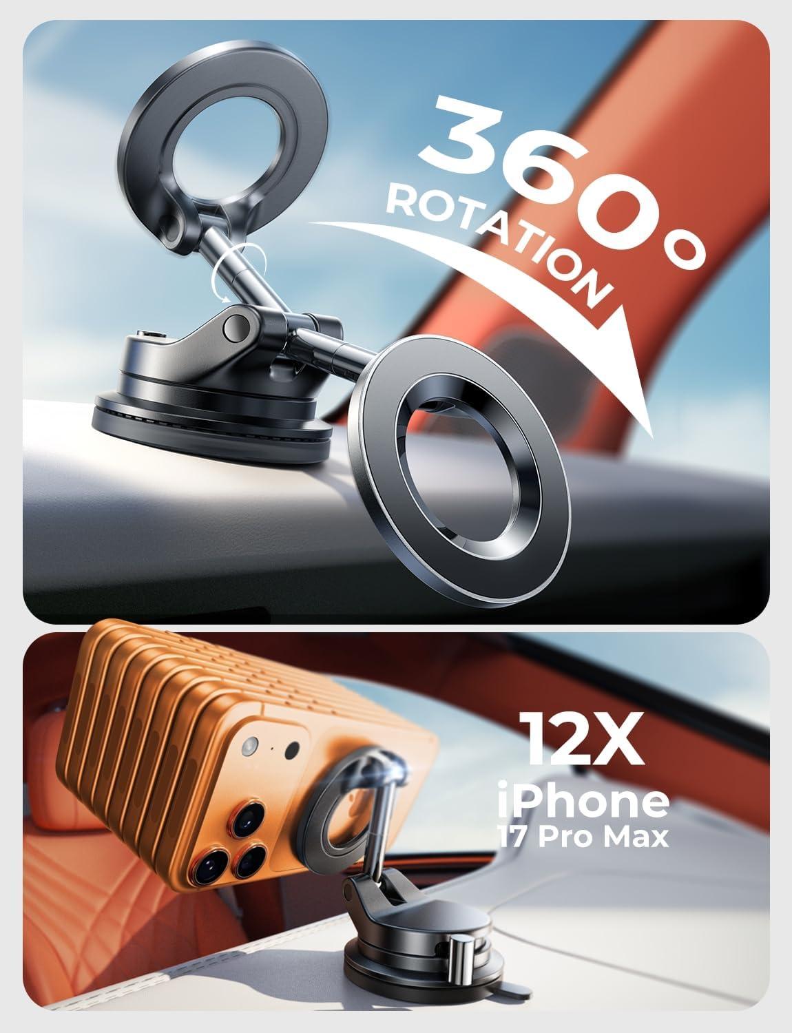 imageLISEN Vacuum Magnetic Phone Holder for Car SuctionPro Magsafe Car Mount 360 Adjustable Phone Mount for Car AccessoriesTruckJeepWindshieldMirrorKitchenGym for iPhone 17 Pro Max 16 15 14 13Black