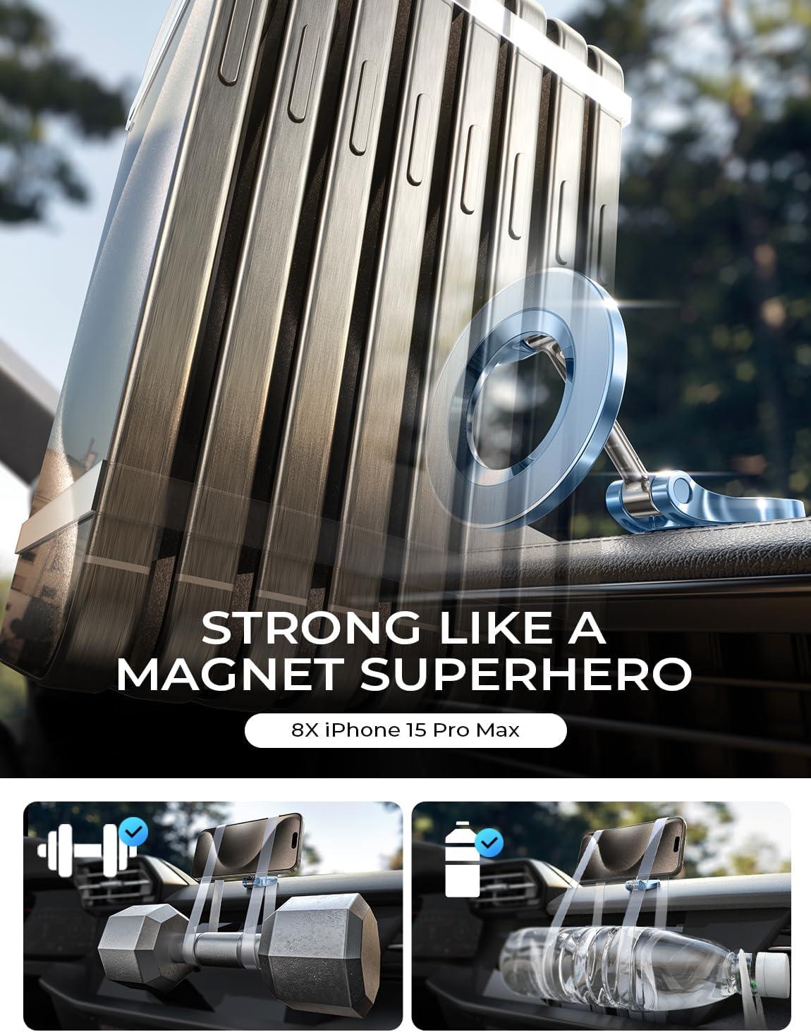 imageLISEN for MagSafe Car Mount for iPhone 17 PRO MAX Extra Small Ultra Magnetic Phone Holder for Car Dashboard Car Phone Holder Car Accessories for Women Men Fit for iPhone17 ProAirMax 16 15 14 13Carbon Fiber Blue