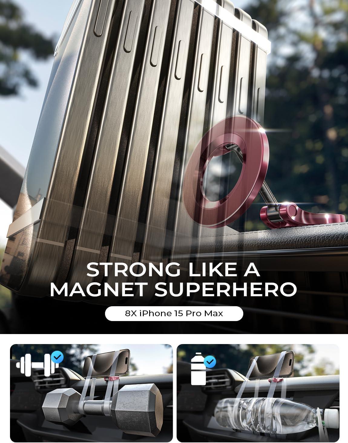 imageLISEN for MagSafe Car Mount for iPhone 17 PRO MAX Extra Small Ultra Magnetic Phone Holder for Car Dashboard Car Phone Holder Car Accessories for Women Men Fit for iPhone17 ProAirMax 16 15 14 13Velvet Rouge