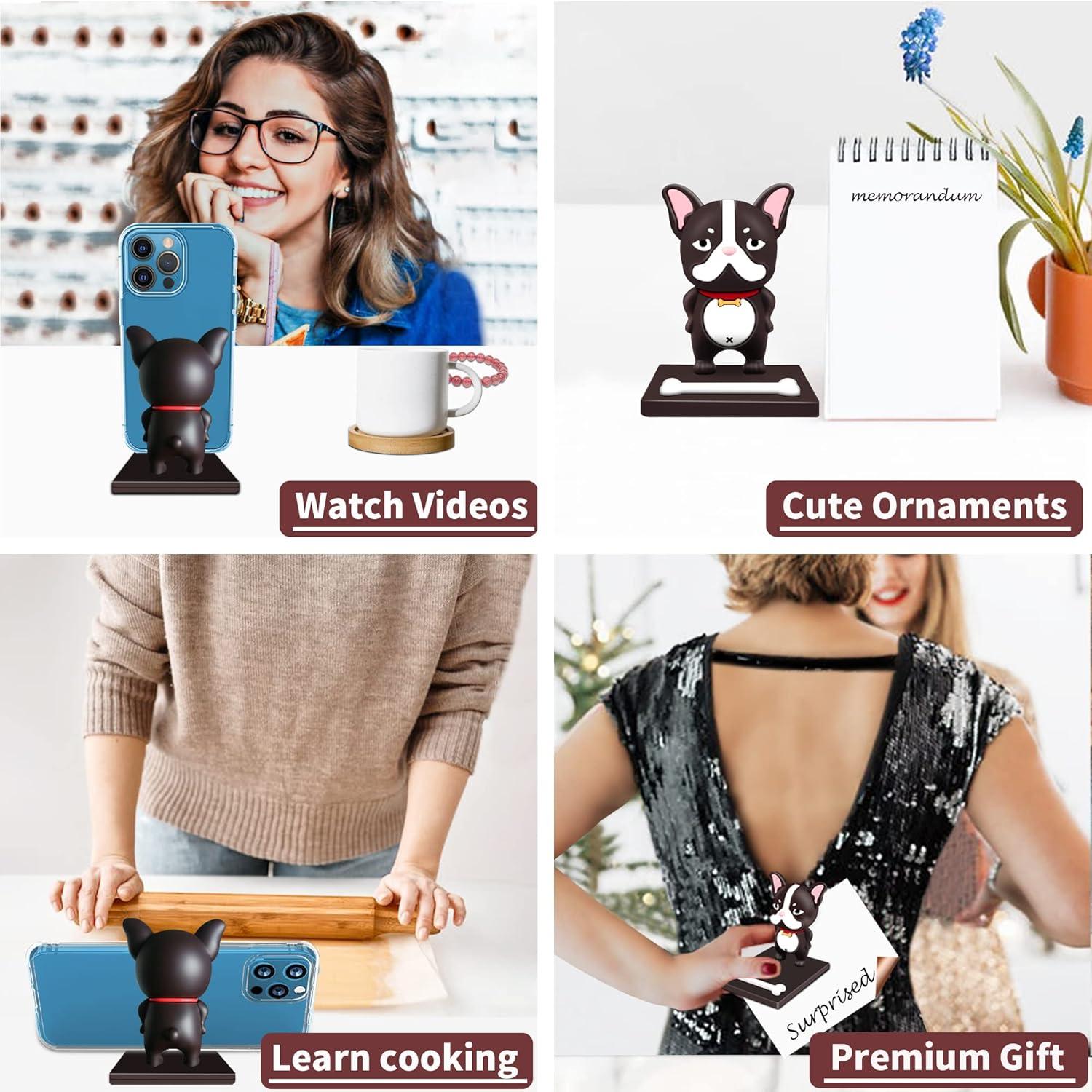 imageTACOMEGE Kawaii Puppy Dog Desktop Holder Adorable Bulldog Bracke Cute Cartoon Animal Cell Phone Stand for Desk Compatible with All Smartphones CoffeeCoffee