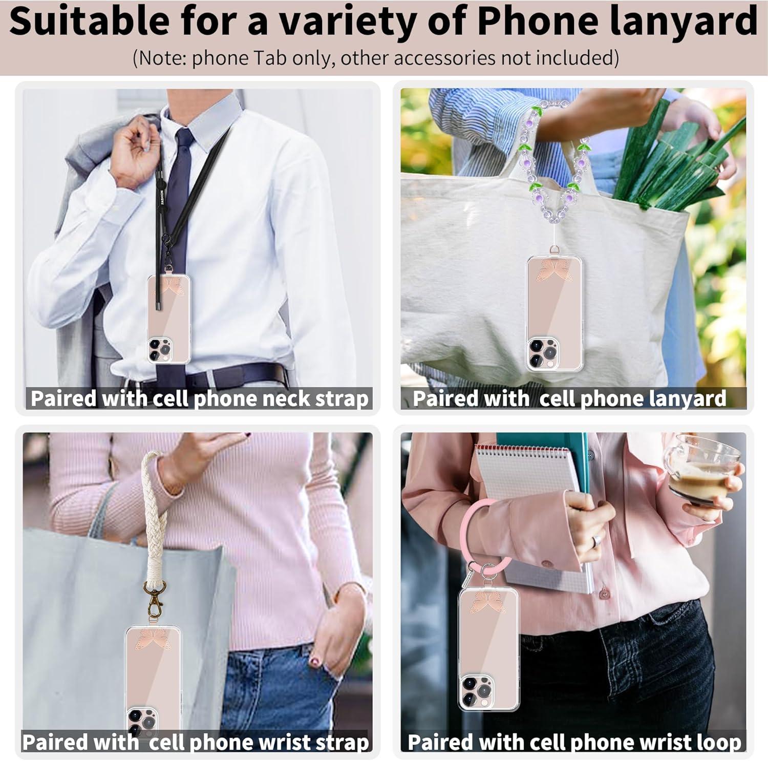 imageTACOMEGE Metal Phone Tether Tab for iPhone 15 14 13 12 Butterfly Phone Lanyard Strap Patch Replacement for Smartphone Cases GoldRose Gold
