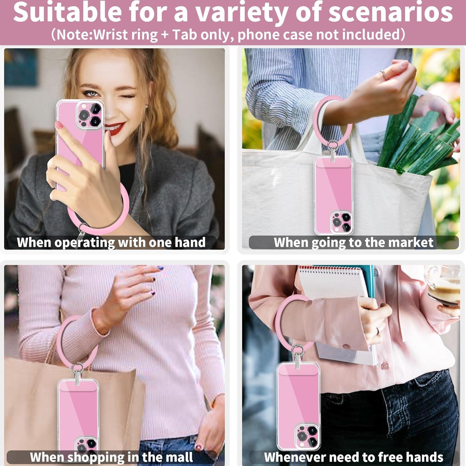 imageTACOMEGE Silicone Ring Phone Lanyard for Most Smartphones Cases with Anchor Soft Phone Loop Wrist Strap for Women BlackPink