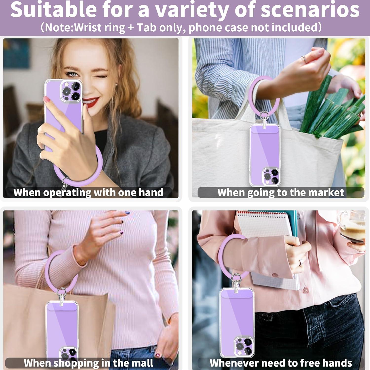 imageTACOMEGE Silicone Ring Phone Lanyard for Most Smartphones Cases with Anchor Soft Phone Loop Wrist Strap for Women BlackPurple