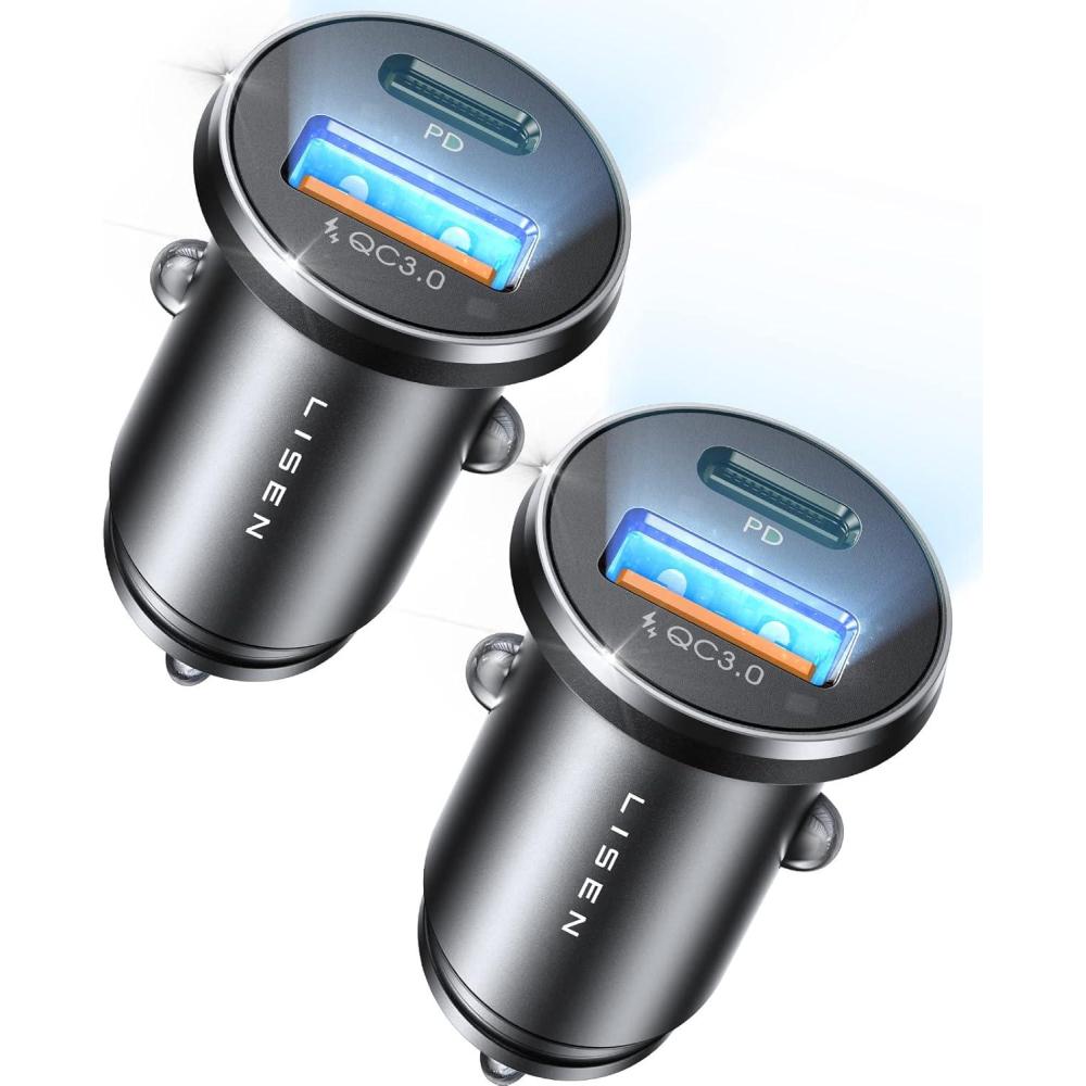 imageLISEN 54W Mini Cigarette Lighter Adapter Car Charger USB C Fast Charging 12V Cigarette Lighter USB Car Charger Fast Charging Adapter for iPhone 17 Pro Max 16 15 14 13 12 Plus Mini Samsung S25 S24Matte Black