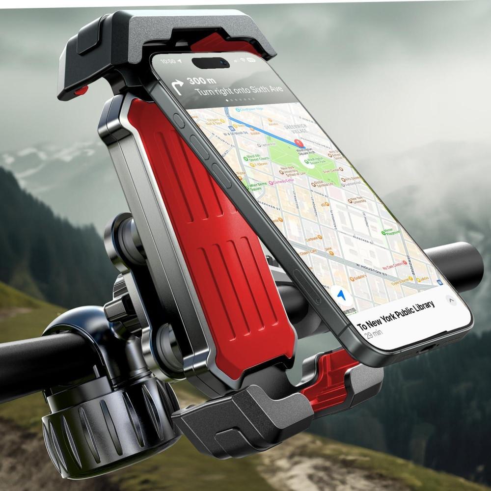 imageLISEN Bike Phone Holder AntiVibration Motorcycle Phone Mount Bicycle Phone Holder Handlebar Phone Mount Scooter Ebike Accessories Bicycle Accessories for iPhone Samsung Google Pixel BlackRed