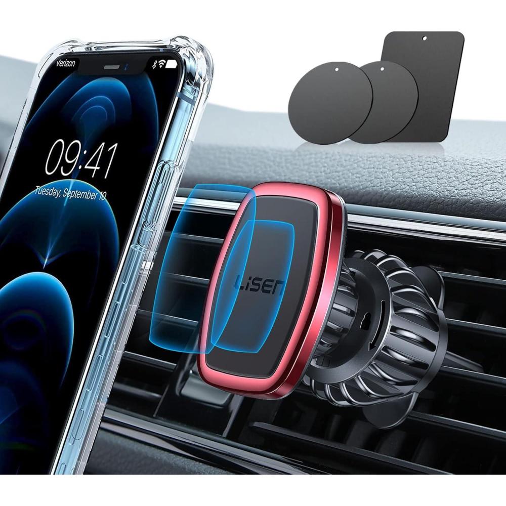 imageLISEN Magnetic Phone Holder for Car  Upgraded Clip Ultra 6 Strong Magnets Phone Magnets for Back of Phone Soporte de Telefono para carro for Galaxy S25 Ultra 467 inch Smartphones BlackRed