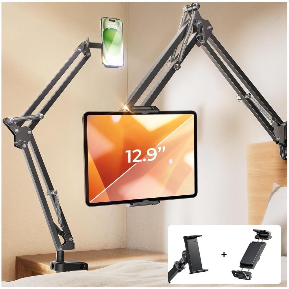 imageLISEN Tablet Stand iPad Stand for Desk Mount Ultra Sturdy 2 Clamps Kindle iPad Holder for Bed Gooseneck Phone Tablet Holder Mount fits iPhone Kindle 413quot Device