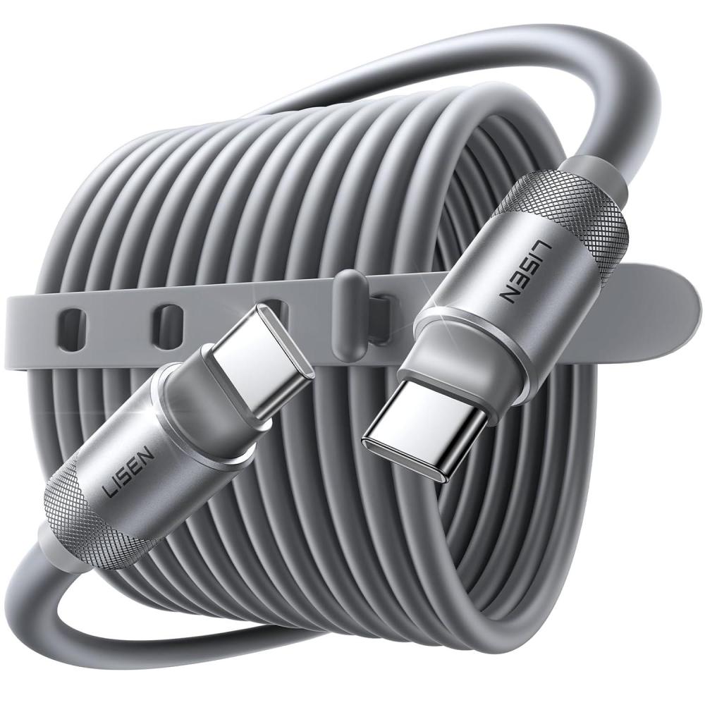 imageLISEN USB C Cable 10FT Chubby 100W USB C to USB C Fast Charging Cable Soft Silicone Long USBC to USBC for iPhone 17 Air 16 15 Pro Max Samsung S25 MacBook ProAir Switch 2 iPadGrey