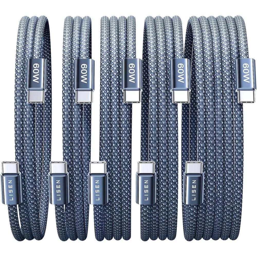imageLISEN USB C Cable 5Pack 3333666610FT for iPhone 17 Charger Cord 60W USB C to USB C Fast Charging Cable for iPhone 17 Air 16 15 Pro Max Samsung Z Flip 7S25S24 Switch 2 iPad MacBookMidnight