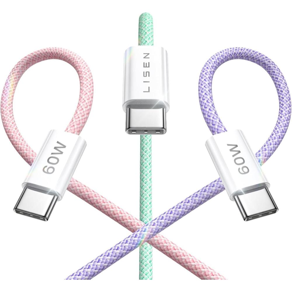 imageLISEN USB C Cable 5Pack 3333666610FT for iPhone 17 Charger Cord 60W USB C to USB C Fast Charging Cable for iPhone 17 Air 16 15 Pro Max Samsung Z Flip 7S25S24 Switch 2 iPad MacBookMulticolored