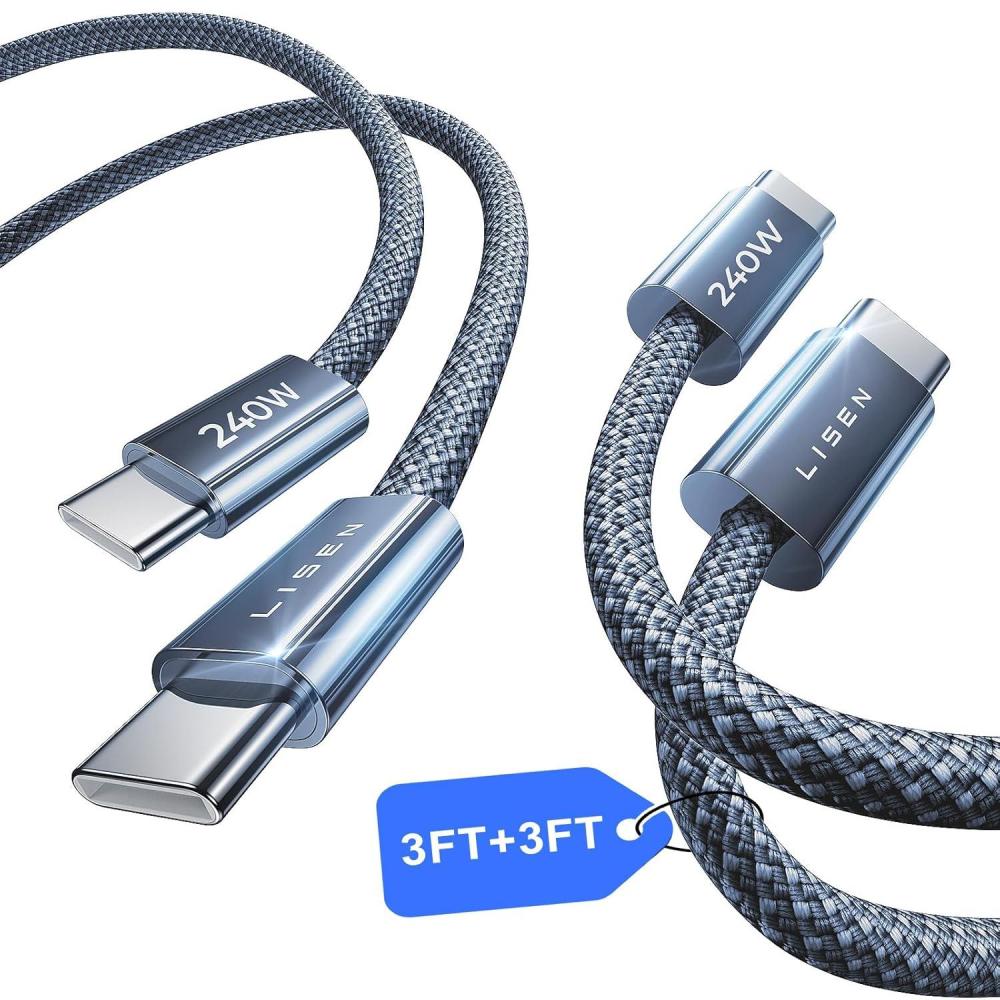 imageLISEN USB C to USB C Cable 240W C to C Cable Fast Charging 66ft 2Pack Type C Charger Fast Charging USBC Cables for iPhone 17 Pro Max Charging Cable for iPhone 16 15 iPad MacBook Pro Samsung S25Midnight