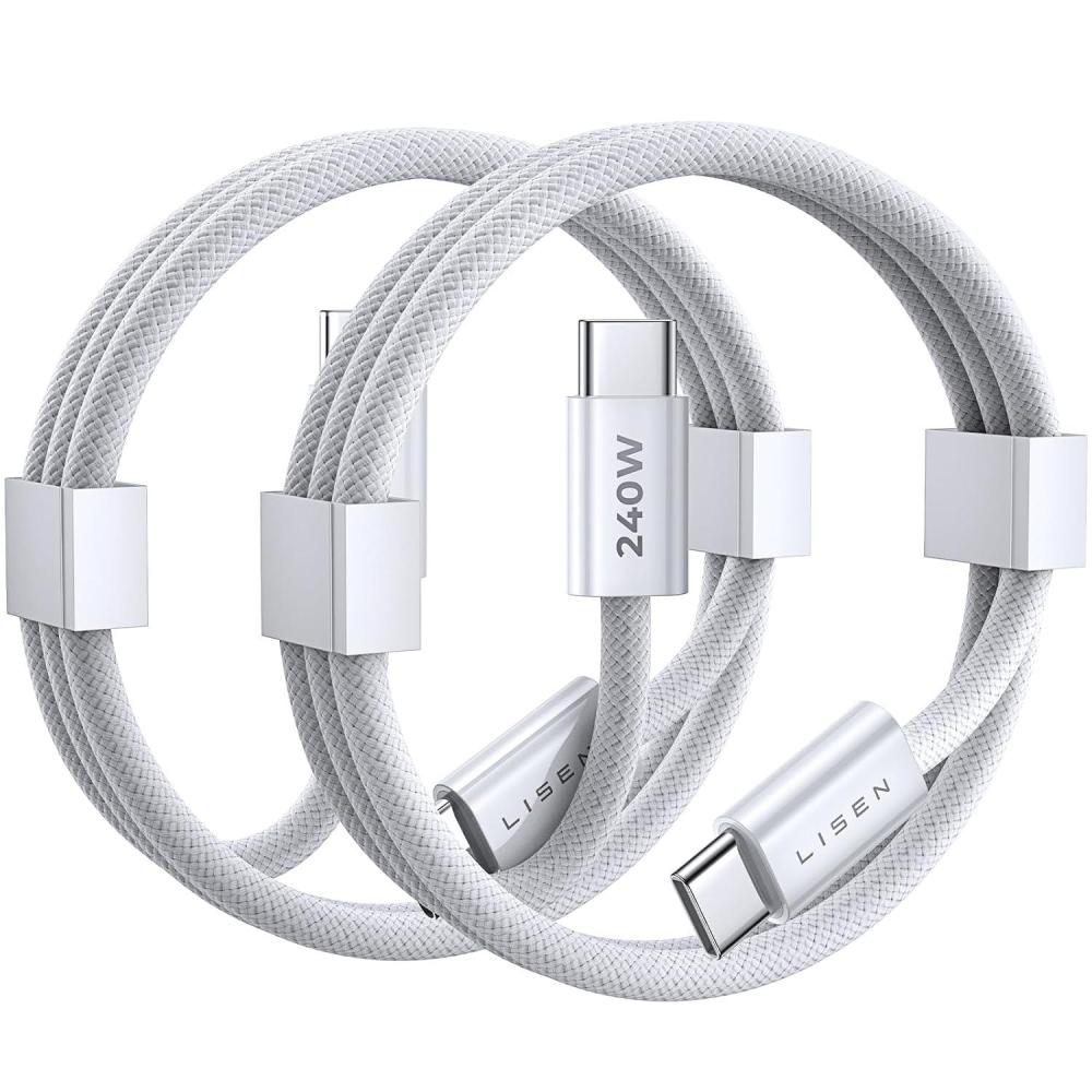 imageLISEN USB C to USB C Cable 240W C to C Cable Fast Charging 66ft 2Pack Type C Charger Fast Charging USBC Cables for iPhone 17 Pro Max Charging Cable for iPhone 16 15 iPad MacBook Pro Samsung S25White