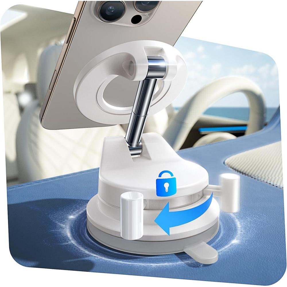 imageLISEN Vacuum Magnetic Phone Holder for Car SuctionPro Magsafe Car Mount 360 Adjustable Phone Mount for Car AccessoriesTruckJeepWindshieldMirrorKitchenGym for iPhone 17 Pro Max 16 15 14 13Pearl White