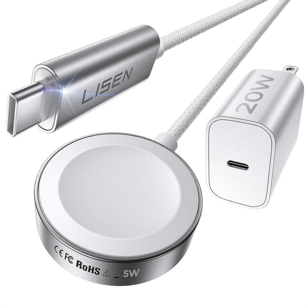 imageLISEN for Apple Watch Charger Fast Charging 5W30mins80Charged USB C Fastest iWatch Charger Fast Charging Series 11 Ultra 3 33FT20W Apple Watch Block for iWatch Ultra 32 Series 11 10 9 8 7 SE3White