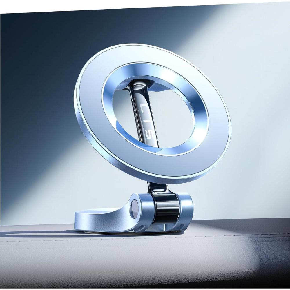 imageLISEN for MagSafe Car Mount for iPhone 17 PRO MAX Extra Small Ultra Magnetic Phone Holder for Car Dashboard Car Phone Holder Car Accessories for Women Men Fit for iPhone17 ProAirMax 16 15 14 13Carbon Fiber Blue